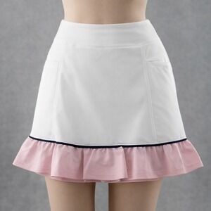 NWT Addison Bay White Pink Ruffle Active Skort Tennis Golf Skirt Small